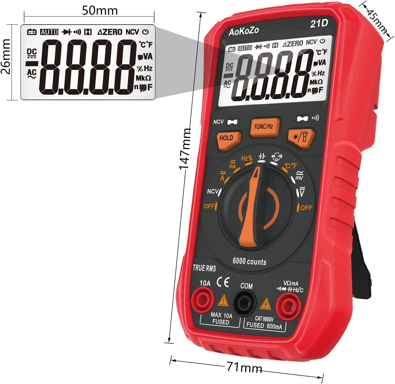 Digital Multimeter Tester, 21D Electrical Voltmeter Tester,Volt Multi Meter,6000 Counts ,TRMS