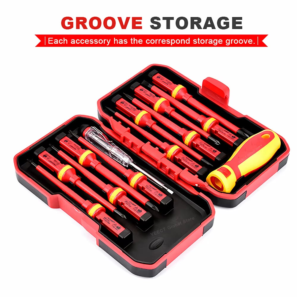 Electrician Repair Tools Kit 13Pcs 1000V Changeable Insulated Screwdrivers Set with Magnetic Slotted Phillips Pozidriv Torx Bits